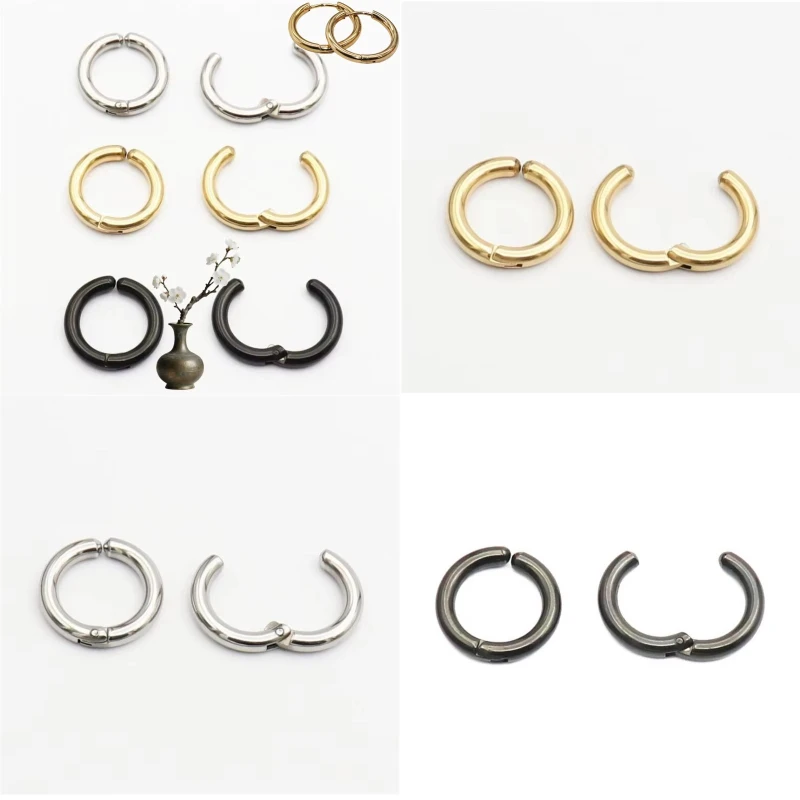 Large Stainless Steel Hoop Earrings 1Pair round Shape 3mm*12mm Men's Black Color