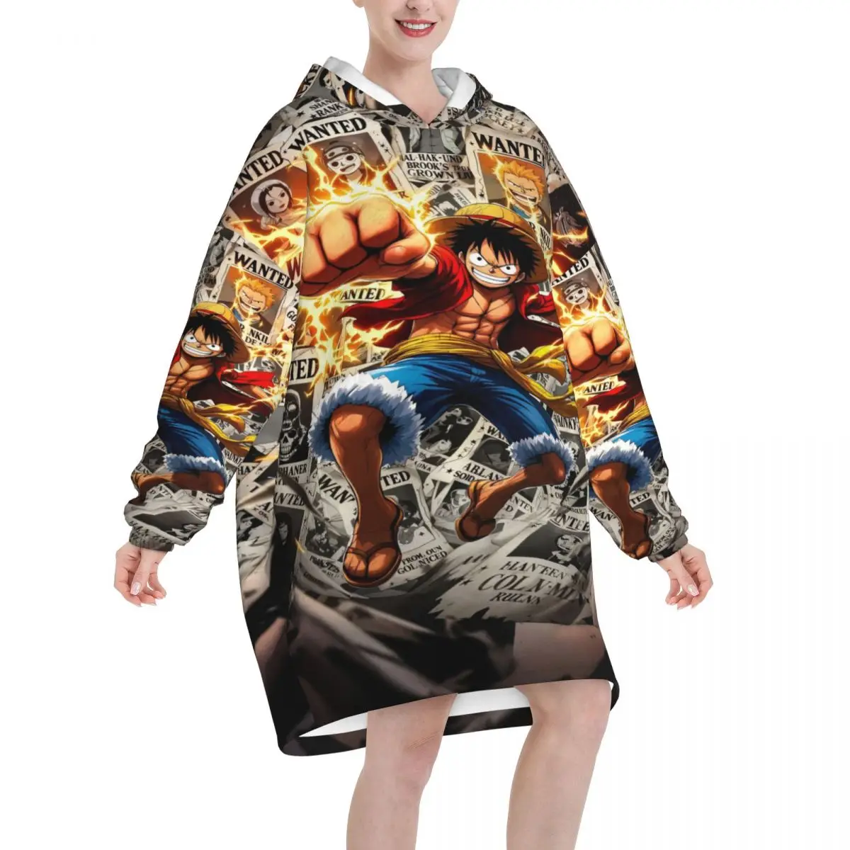 Luffy zoro tony chopper anime wearable cobertor com capuz para mulheres homens quente aconchegante cobertor moletom grosso velo com capuz cobertor