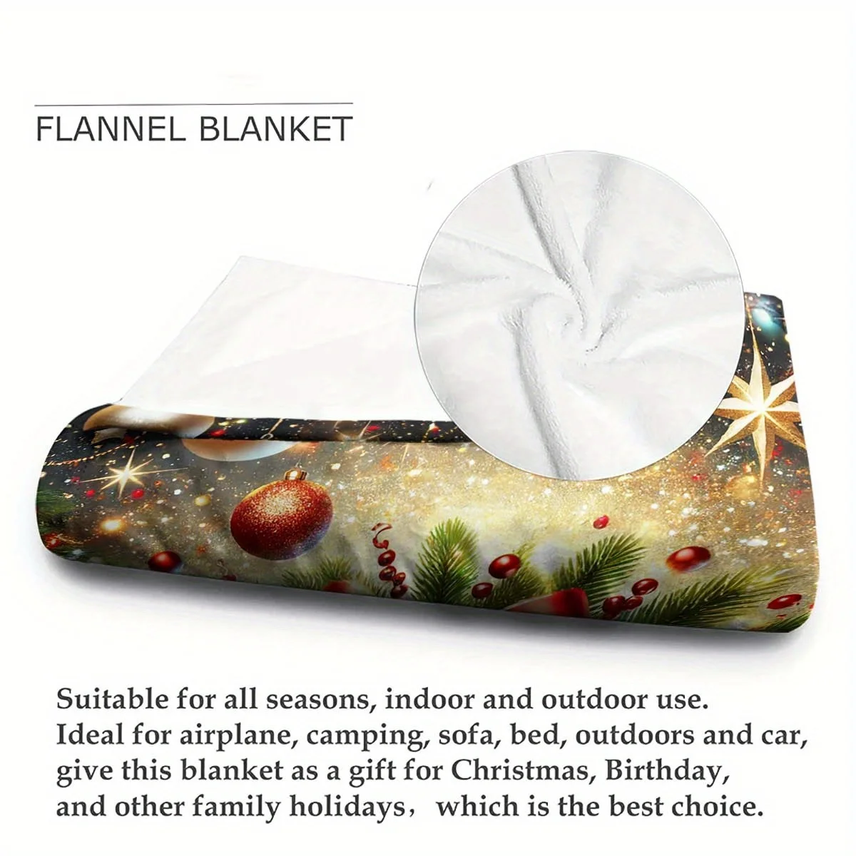 Customizable Christmas Flannel Blanket - Soft Personalized Throw for Sofa, Bed, Office Chair - 100% Polyester, Rectangle Lightwe