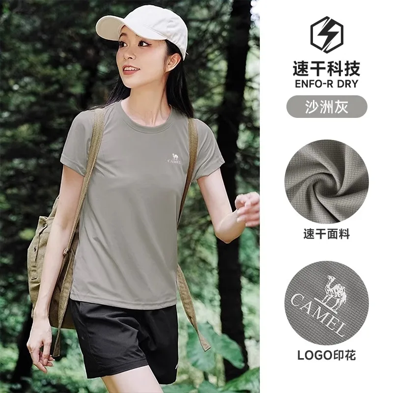 GOLDEN CAMEL Women\'s T-shirts Moisture-absorbing Quick-dry Cotton t-shirt Short-sleeved Shirts Round Neck Sports Top Breathable