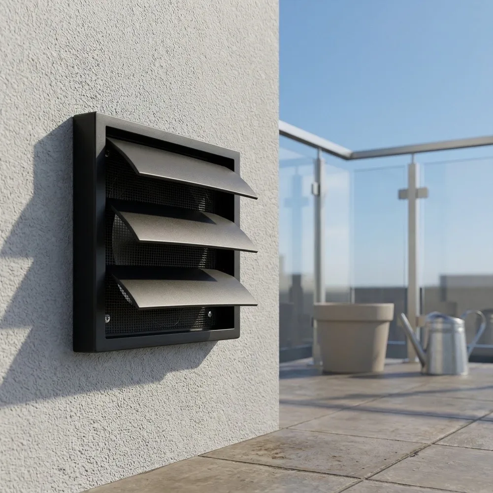 Black Square Balcony Louver Cover 100-200mm Adjustable Ventilation Grille For Exhaust Fan Airflow Protection Home Improvement