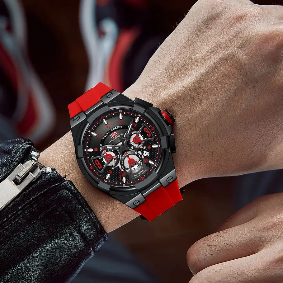MINI FOCUS Multifunctional Casual Quartz Watch Mens Watches Waterproof Chronograph Wrist Watch with Date Luminous Hands 0402G