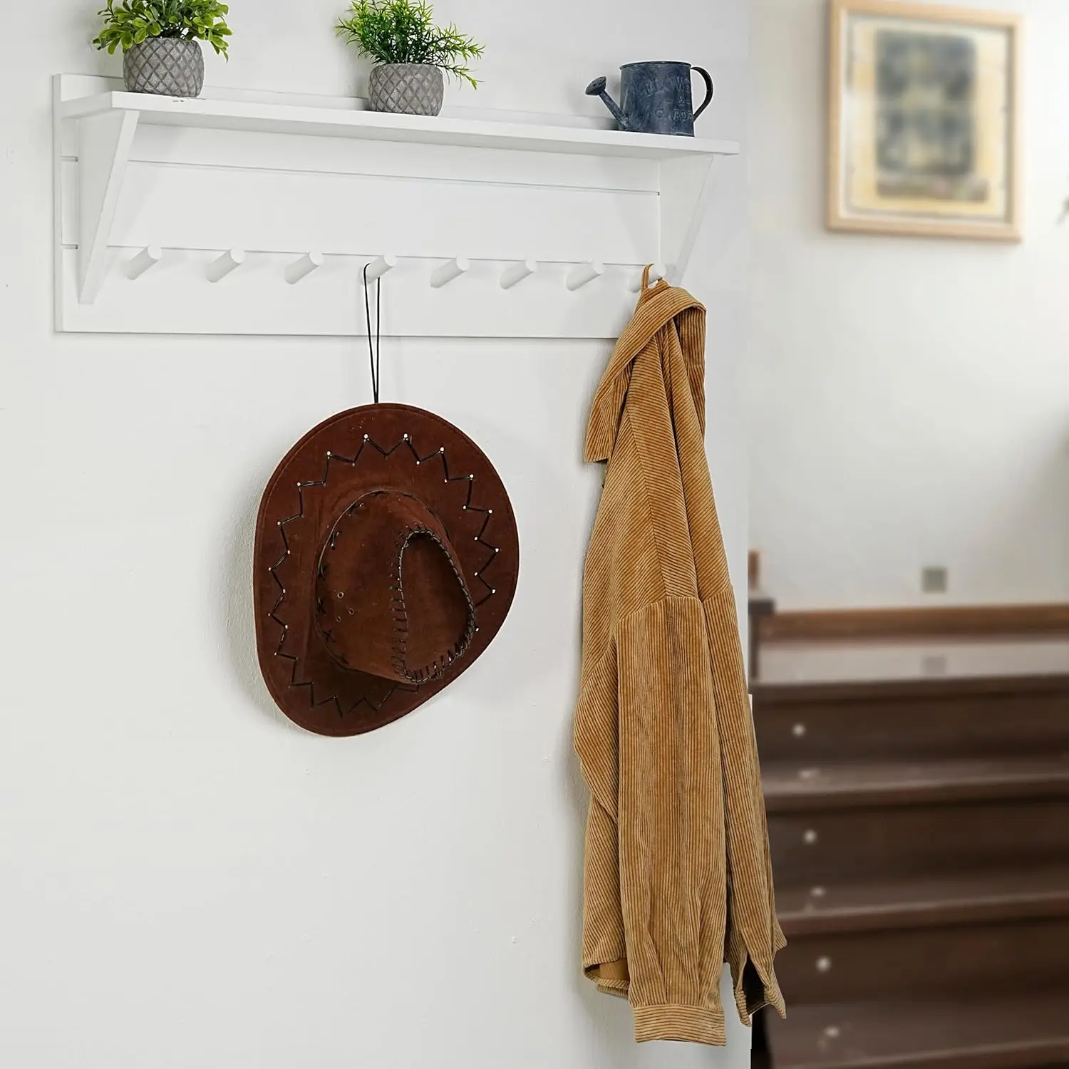 i Coat Rack Wall Mount With Shelf,8 Peg Hooks,34"" Long Entryway Shelf With Hooks Underneath For Hanging