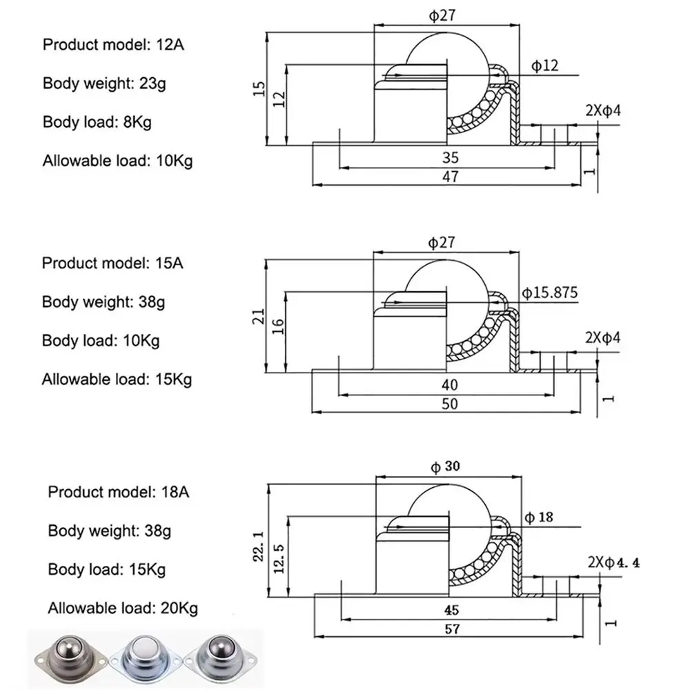 1Pcs CY-15A CY-25A Swivel Ball Caster Wheel Galvanized Nickel Plated Roller Ball Transfer Unit Metal Mounting Plate