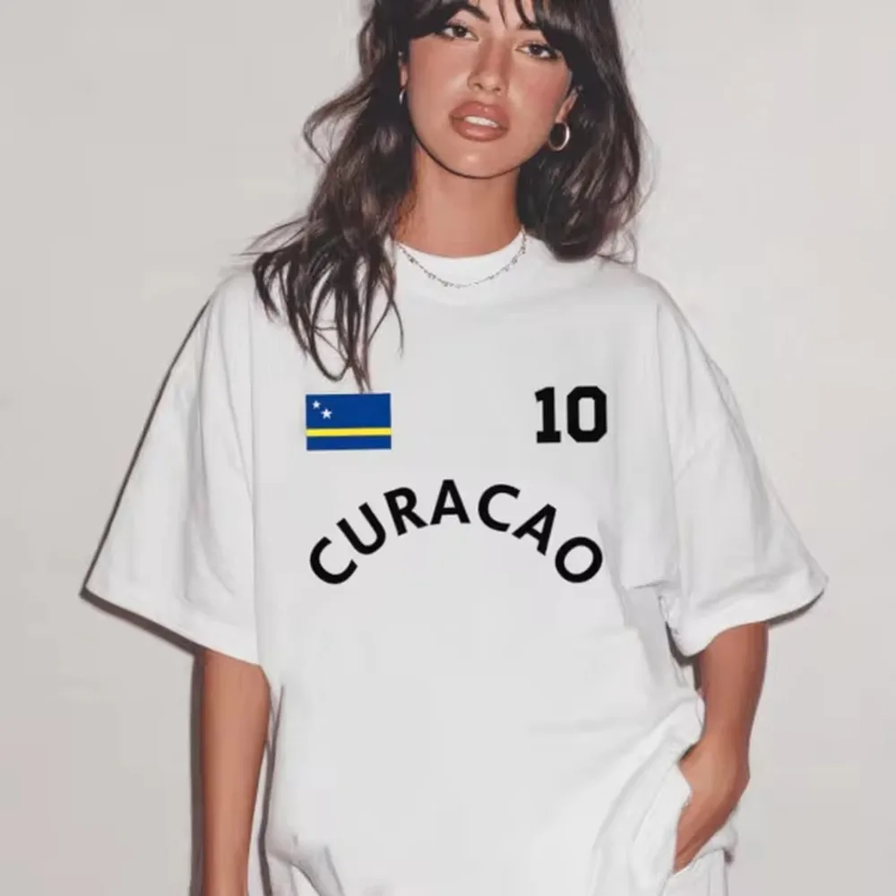 Curacao Flag Arched CURACAO Number 10 Vintage Soccer Jersey Print, Island Fan Basic Tee