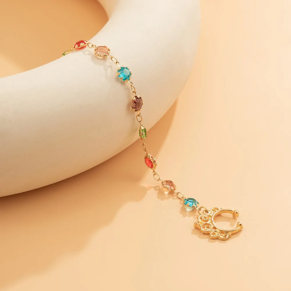 أقراط سلسلة شرابة فراشة لؤلؤ تقليد ، مجوهرات ثقب نمط البونك ، سلسلة رائعة حلوة ، مشبك أنف #6