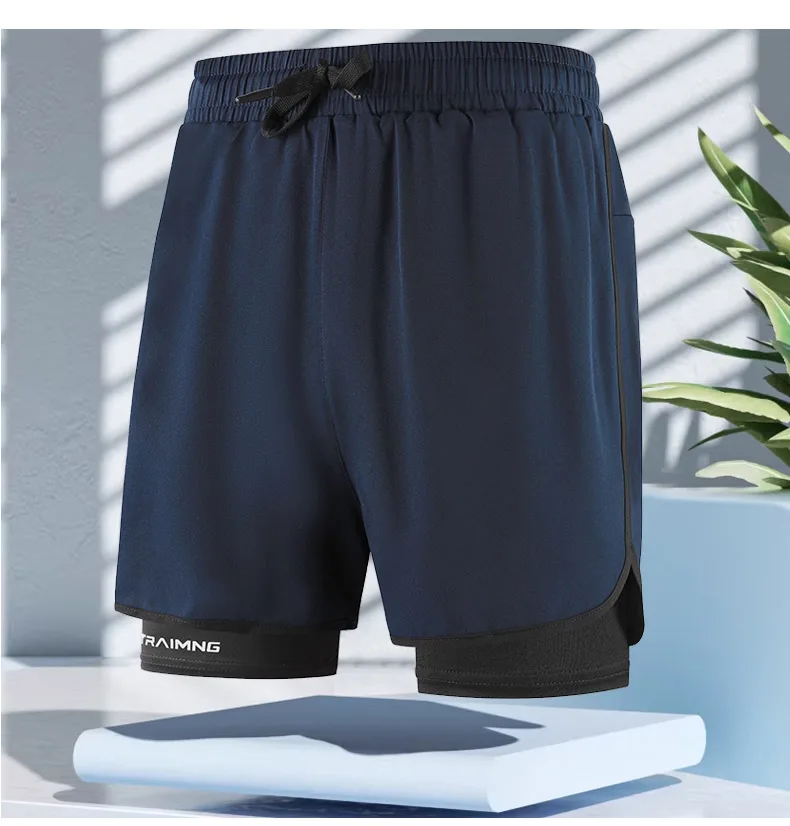 Men's And Women's Quick Drying Three-Point Running Sports Shorts Summer Fitness Lining American Style Fake Two-Piece Set