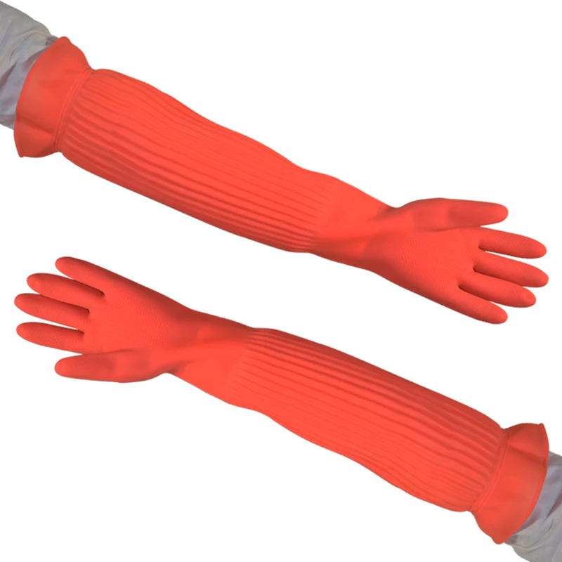 56cm Dish Washing Household Scrubbe Repeatable Kitchen Tool Waterproof Acid and Alkali Resistant Long Rubber Gloves