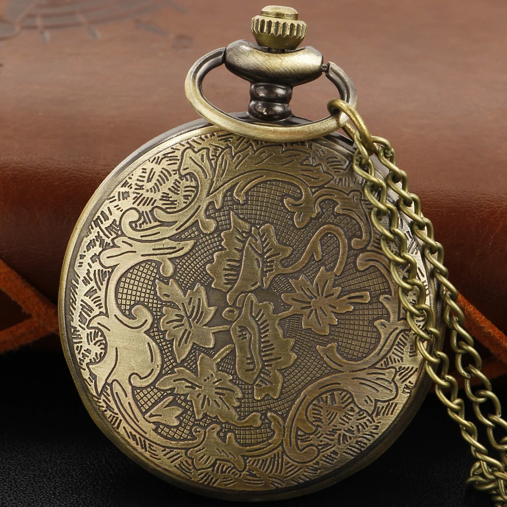 Bronze Eternal Love Rose Shaped Quartz Pocket Watch Fashion Pendant Necklace Male and Female Students Festival Gift