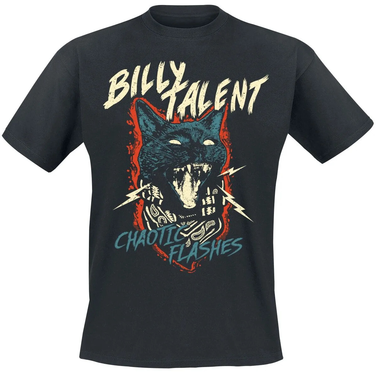 Billy Talent Chaotic Cat Tee, Punk T-Shirt with Bandana Cat & Lightning Print, Punk Fan Merch