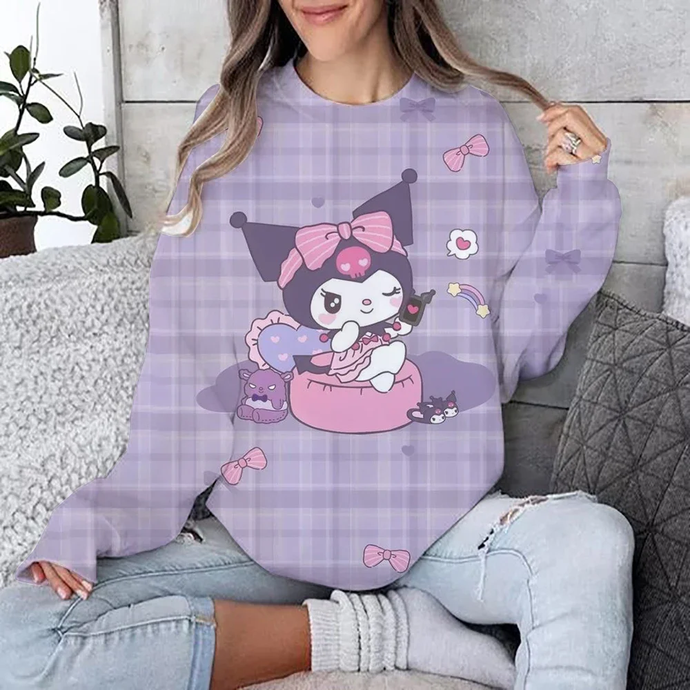 شعبية Kuromi مرحبا كيتي عيد الميلاد طباعة البلوفرات المرأة أزياء لون نقي س الرقبة مقنعين هوديي الخريف الشتاء