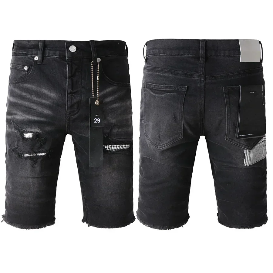 

2024 Purples Men Jeans Shorts Black Denim Shorts Summer Holes BUTTON Shorts pants Male Stretch Fit Denim brand Jeans