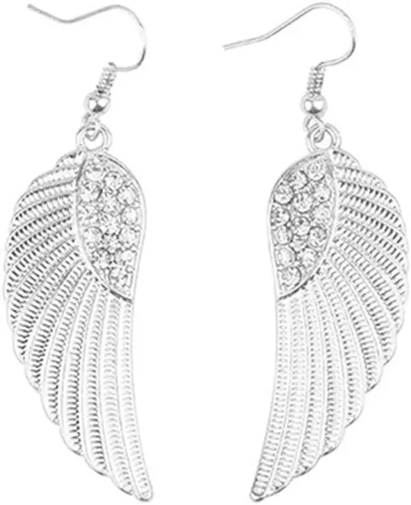 Fashion Women's Rhinestone Angel Wings Earrings Silver Stylish and Popular Durable and Practical
