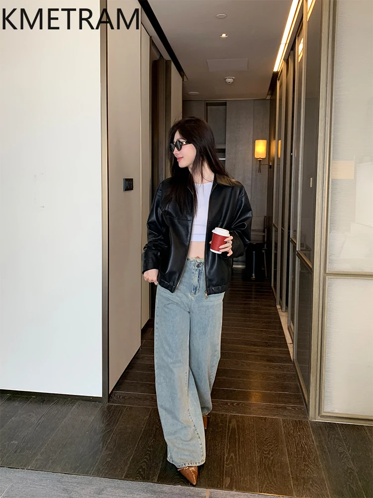 100% strato superiore giacca di pelle di pecora donna nera corta giacche di pelle genuina novità in capispalla vestiti autunnali 2025 donne calzeжанка