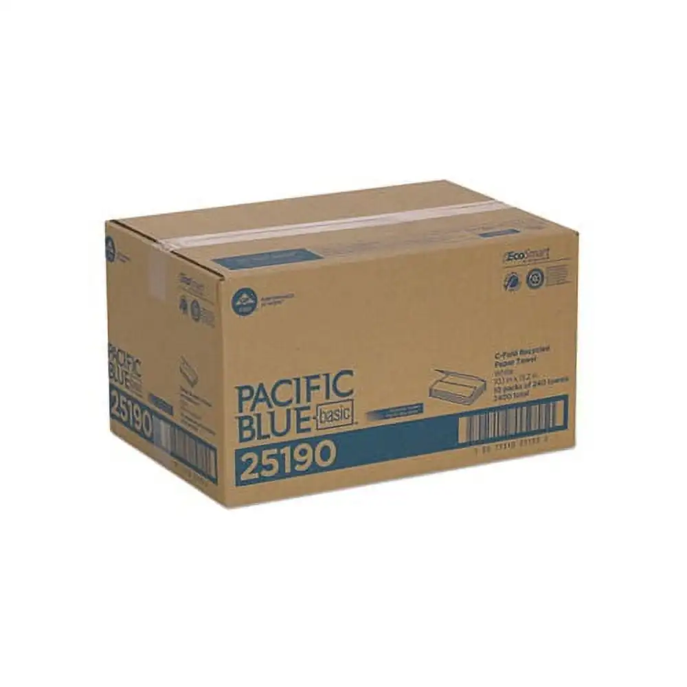 منشفة ورقية زرقاء أساسية مطوية سي ، بيضاء ، 10 بيكة/كت ، عبوة ، 1/4 × 13 ، 10 بيكة