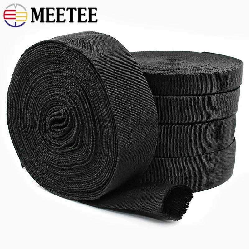 Sangle tubulaire en Nylon creux, 2-10M, 20-50mm, pour sacs, décoration de vêtement, ruban noir, bricolage, matériel de ceinture pour sac à dos