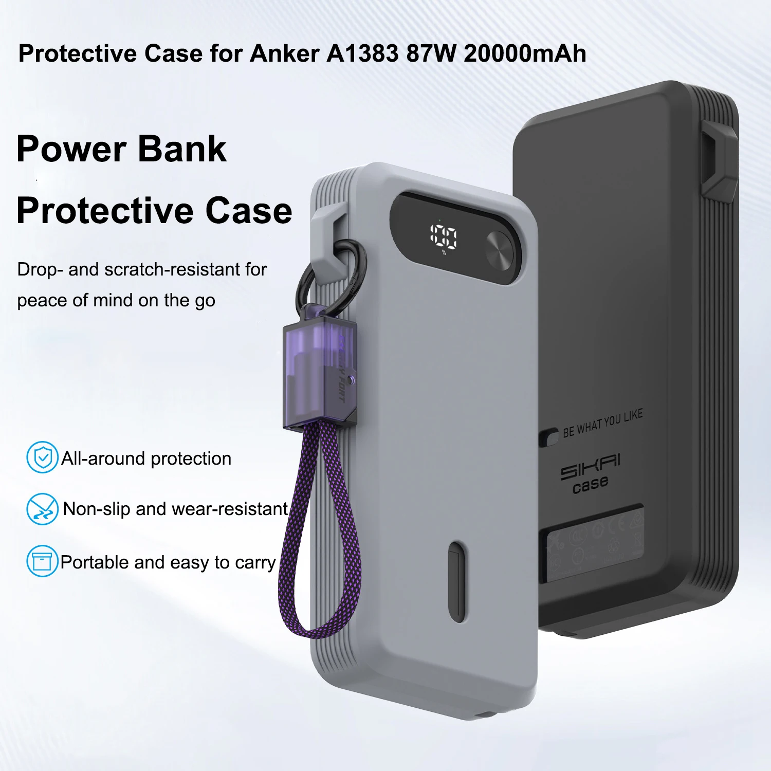 Silicone Protective Case for Anker Power Bank A1383 87W 20000mAh Shockproof Anti Scratch Portable Cover