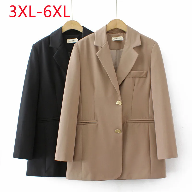 

New 2023 Ladies Spring Autumn Plus Size Tops For Women Large Size Long Sleeve V-neck Black Suit jacket 3XL 4XL 5XL 6XL