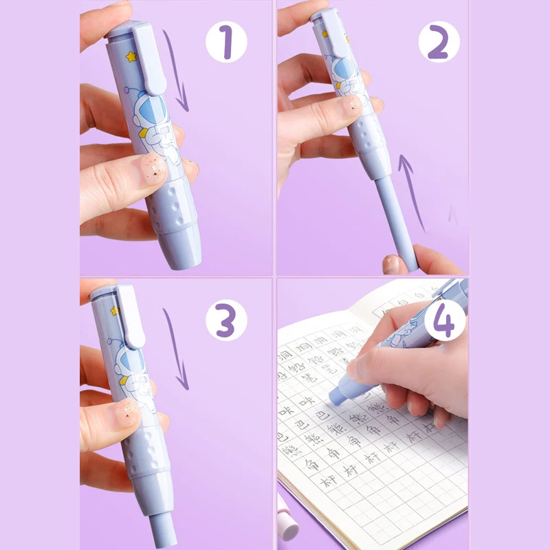 Erasers Pen Retractable Press Pencil Rubber Correction Supplies School Stationery Erasers for Kids Soft Art Eraser Pen cute