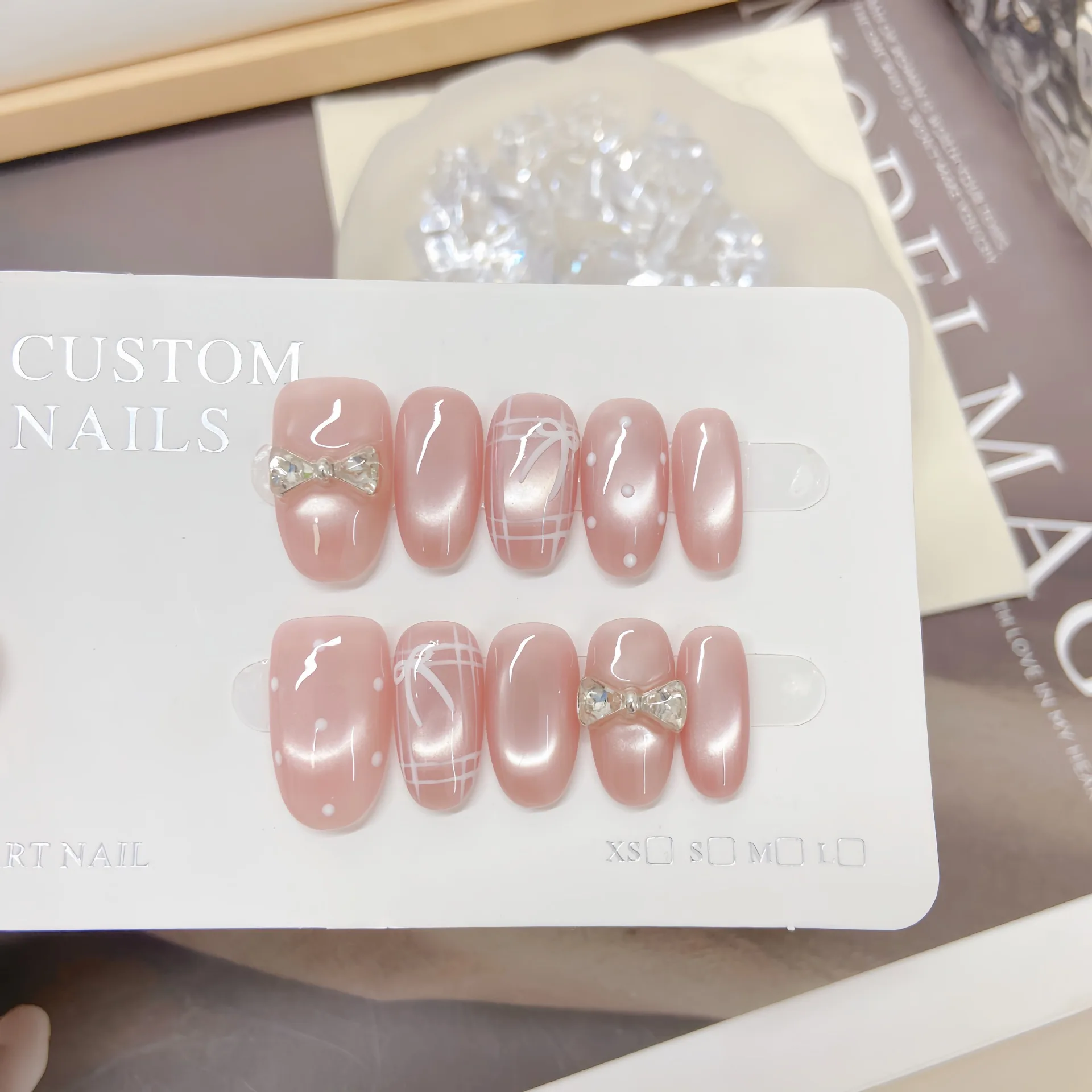 10 pièces à la main oeil de chat papillon diamant presse sur ongles Ellipse ongles conception pour les filles fête et Art d'été