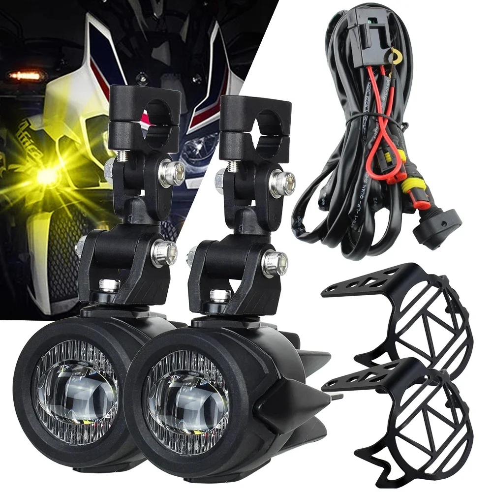 Universal Motorcycle LED Auxiliary Lights 40W Spot Driving Fog Light Amber Lights For R1200GS F800GS F700GS