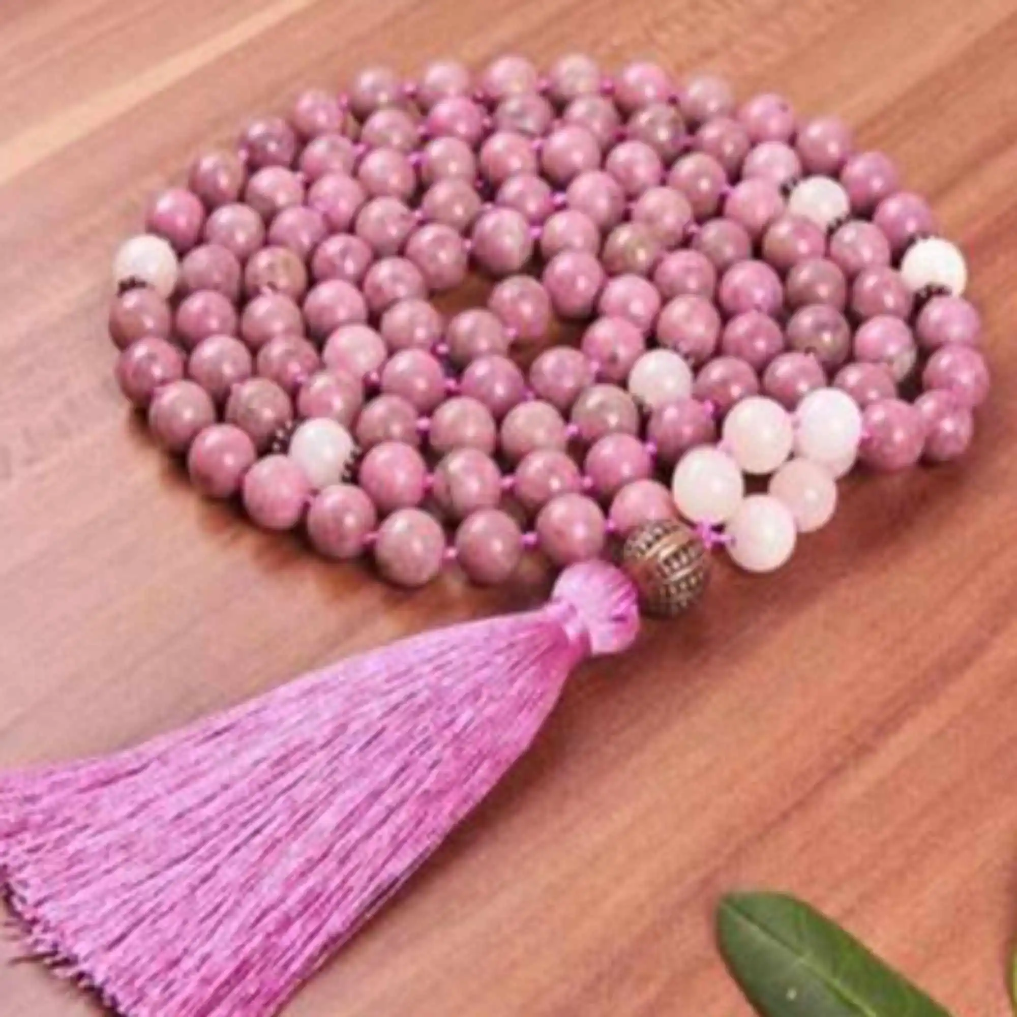 

8mm Natural 108 knot rose quartz beads tassels necklace Bohemian Zen Wood Beads Metal Trendy HealingMeditation Mala Men