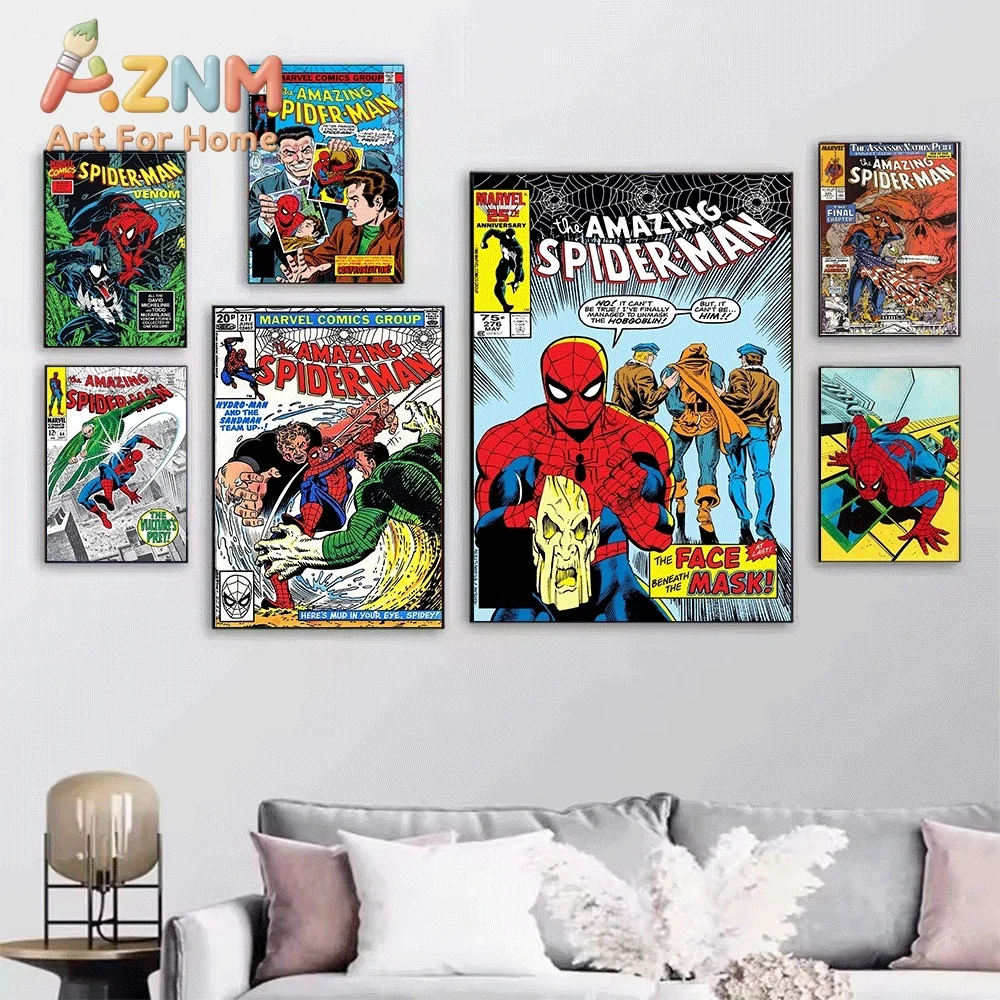 Spider Man Shocker Venom Vintage Comic Canvas Wall Art Unframed Canvas Print Superhero Poster Home Decor Gift Marvel Fans