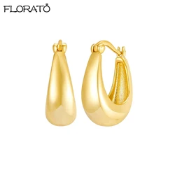 925 Silver Needle Smooth Round Chunky Hoop Earrings for Women Gold Plated Geometric Metal Statement Earrings Vintage Jewelry