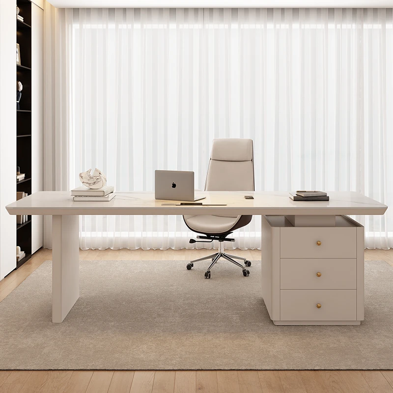 

Cokovo Cream Light Luxury Slate Solid Wood Desk Italian Minimalist Home Study Boss Computer Desk