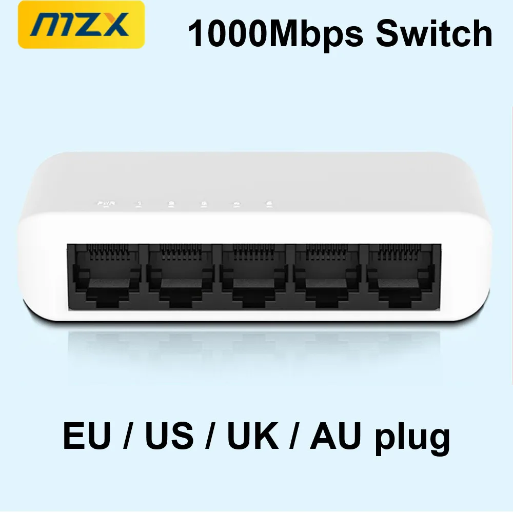 1000Mbps Gigabit Network Switch 5/8 Ports RJ45 Mini Ethernet Hub Smart Stable Internet Switcher Adapter for PC Computer Laptop