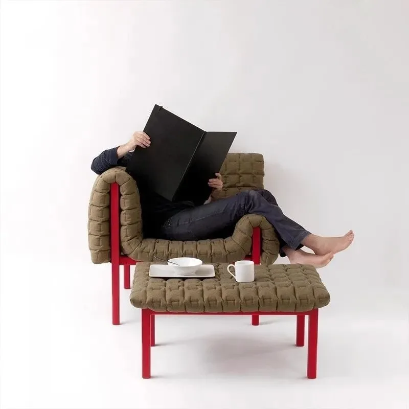 

Nordic light luxury high-end fabric sofa chair, single simplicity, space freehand wrought iron, modern leisure chair