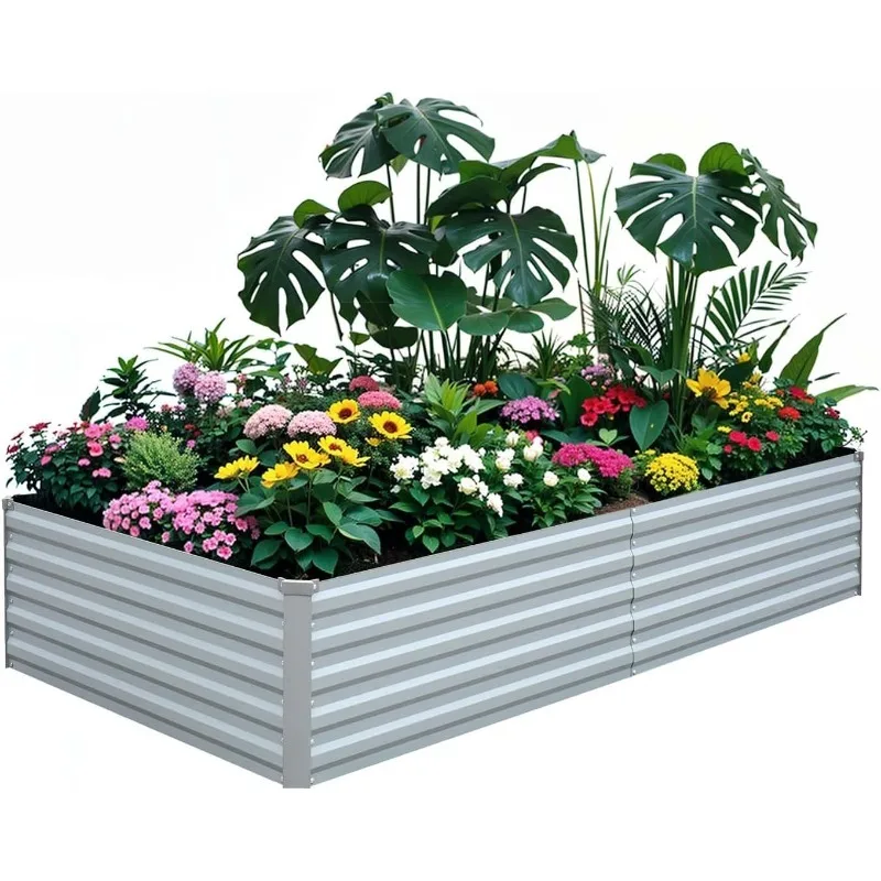 

Raised Garden Bed 8×4×1.5FT, Galvanized Raised Garden Beds Outdoor for Vegetables Flowers, Steel Large Deep Root Planter Box,