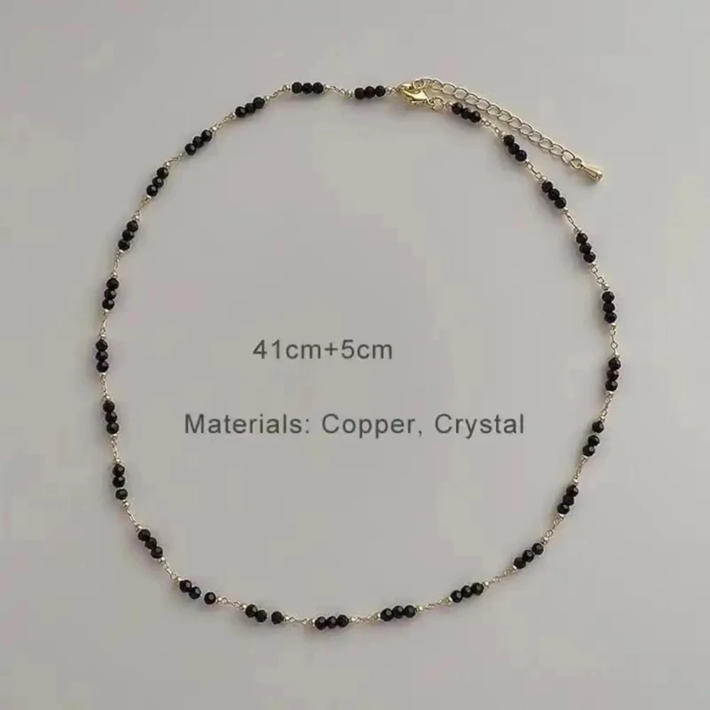 Handmade Copper Metal Chains Black Crystal Necklace For Women Elegent Fine Fancy Jewelry Fashion Classic Styles Girls' Gifts