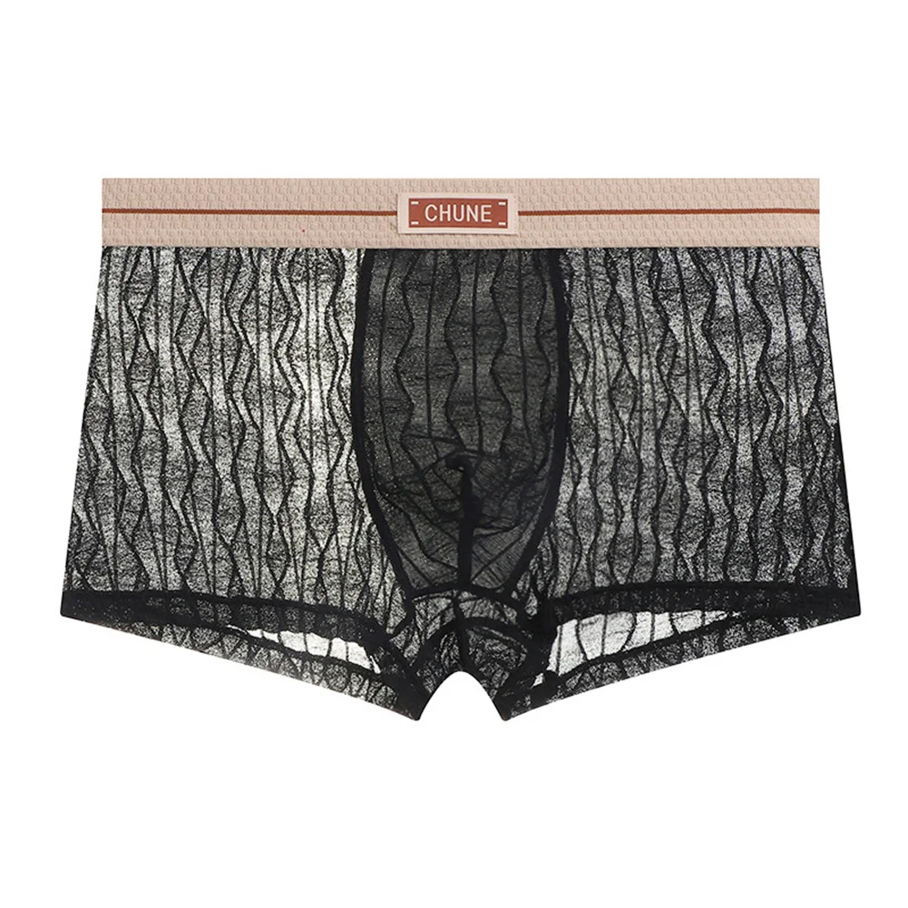 

Men Textured Striped Sheer Boxer Shorts Soft Underwear Mesh Lingerie Ultra Hot Bikini Sleepwear Underpant Trunk Men's Clothing