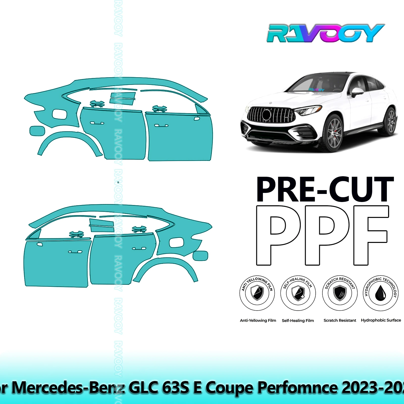 

For Mercedes-Benz GLC 63S E Coupe Perfomnce 2023-2025 8.5mil Pre-Cut PPF Door & A/B Pillar Kit TPU Paint Protection Film Set