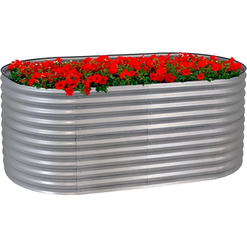 

Sunnydaze 79-дюймовая овальная садовая кровать - штабелируемая стальная кровать для цветов для овощей, комплект кашпо с резиновой отделкой - серебристый
