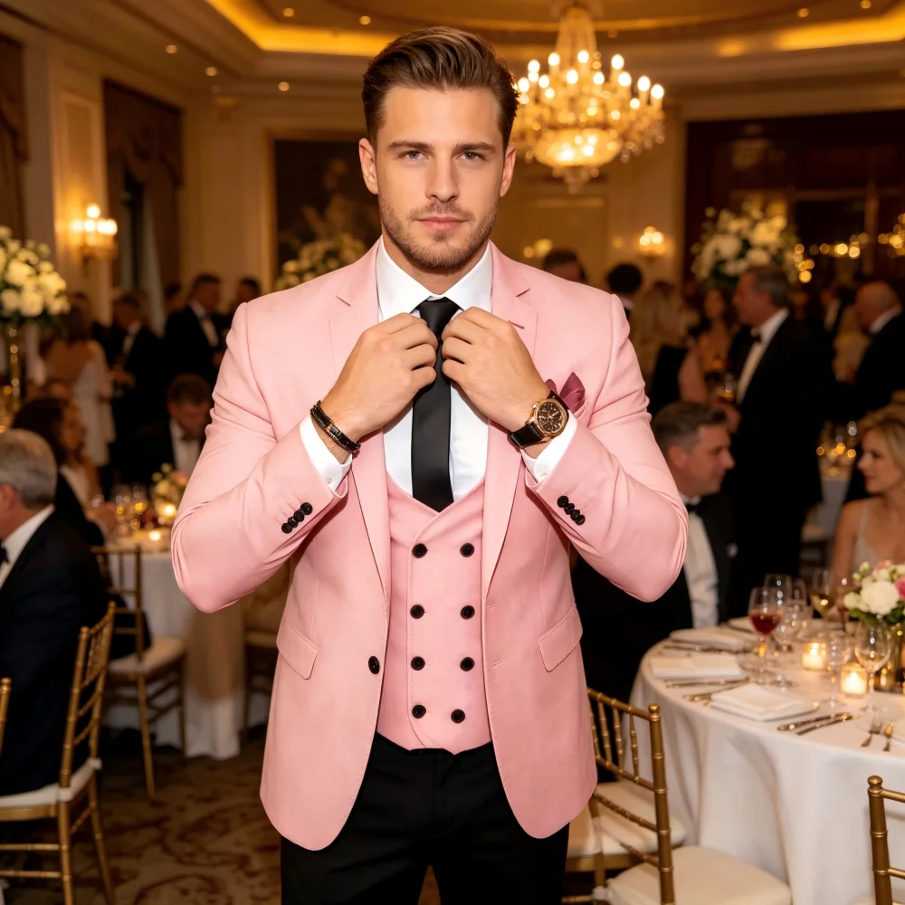 

Модный коричневый мужской костюм-тройка: приталенный пиджак, жилет и брюки. Идеально для выпускного, свадьбы, деловых встреч, торжественных мероприятий и повседневной носки.