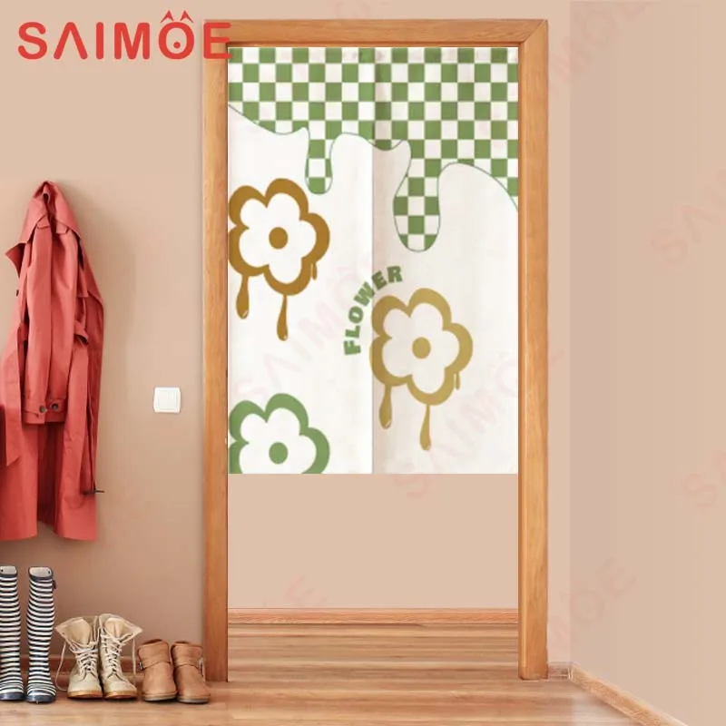 Nordic Checkerboard Door Curtains Kitchen Bedroom Partition Curtain Bathroom Doorway Household Entrance Hanging Half-Curtains