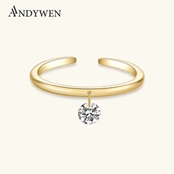 ANDYWEN Women 100% 925 Sterling Silver Zircon Ring Adjustable 2024 Fine Fashion Jewelry Party Wedding Jewely