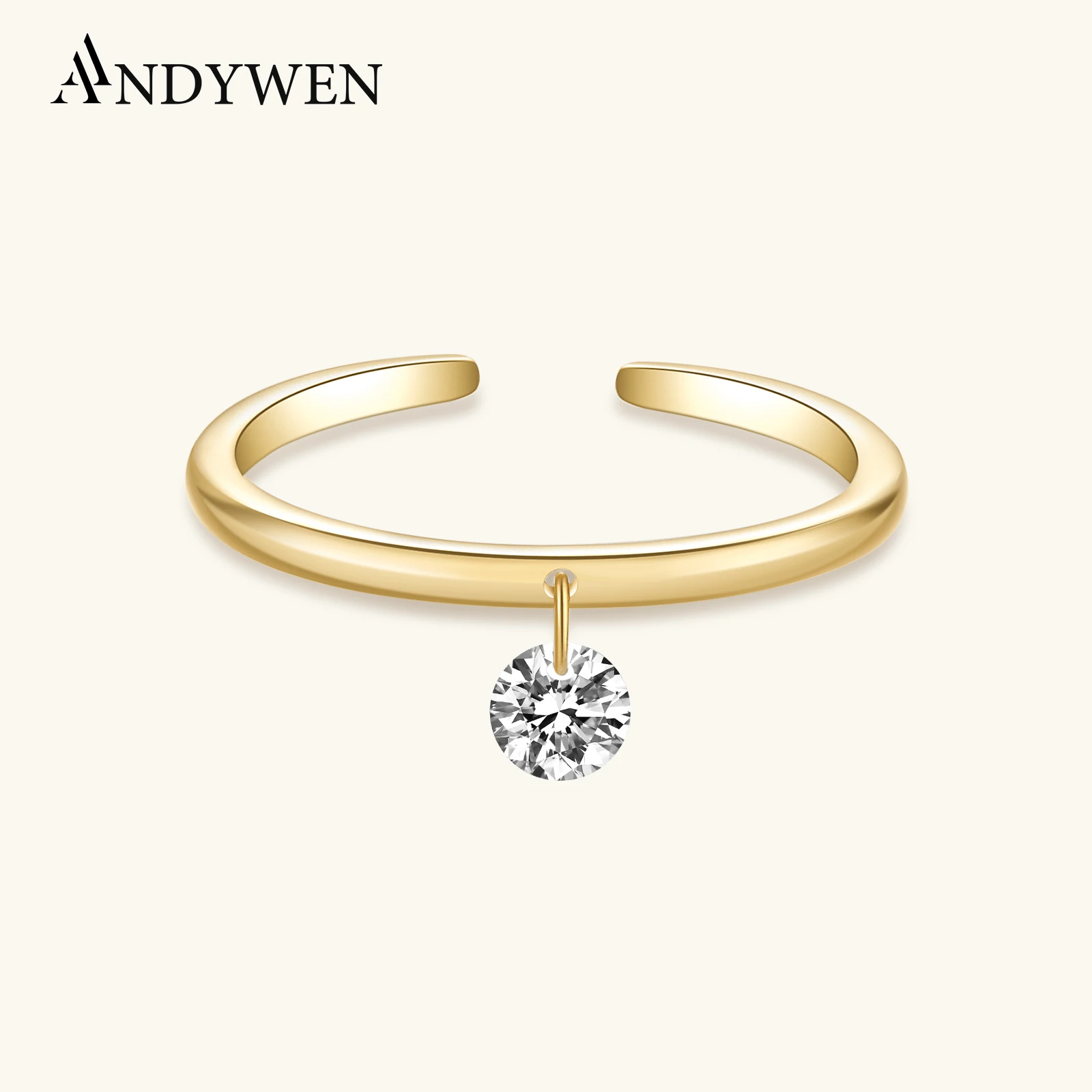 ANDYWEN Kobiety 100% 925 Sterling Silver Zircon Ring Regulowany 2024 Fine Fashion Jewelry Party Wedding Jewely