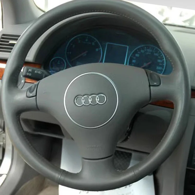 for Audi A4 2000-2005 A6 2000-2004 Hand Stitched grey Genuine Leather non-slip Car Steering Wheel Cover