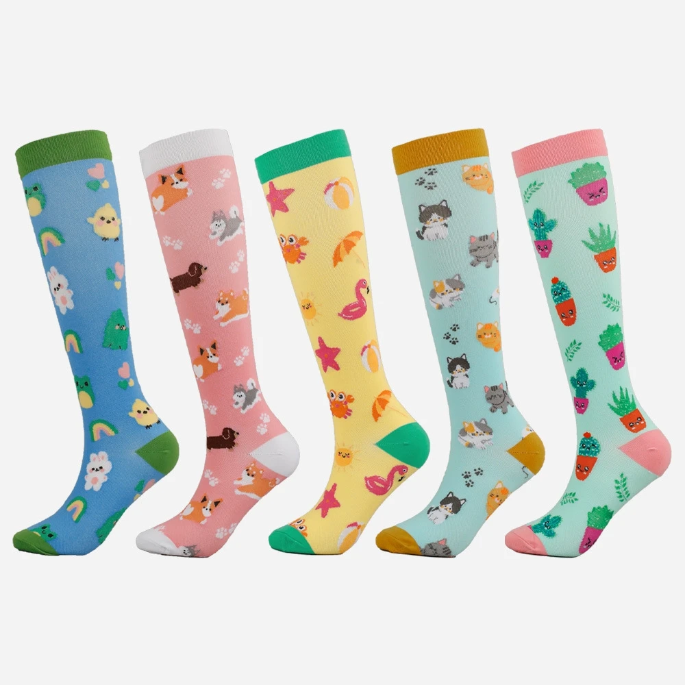 2Pairs of Cute Sock Compression Socks Outdoor Sports Riding Stockings Nurse Calf Pressure Socks Swollen Varicose Veins Stockings