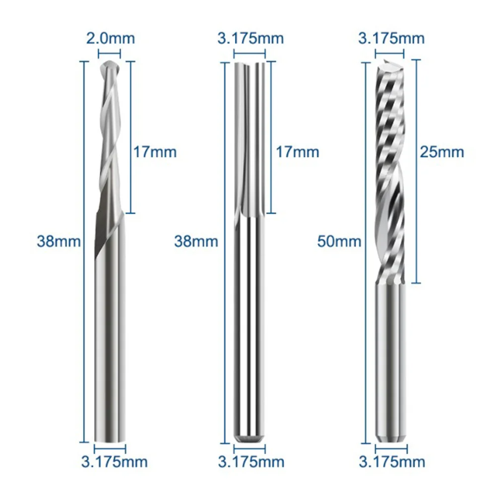 End Mill Engraving Bits Set 15Pcs CNC Router Bits for Woodworking Acrylic Cutting 3.175/2mm Shank Carbide Milling Cutter