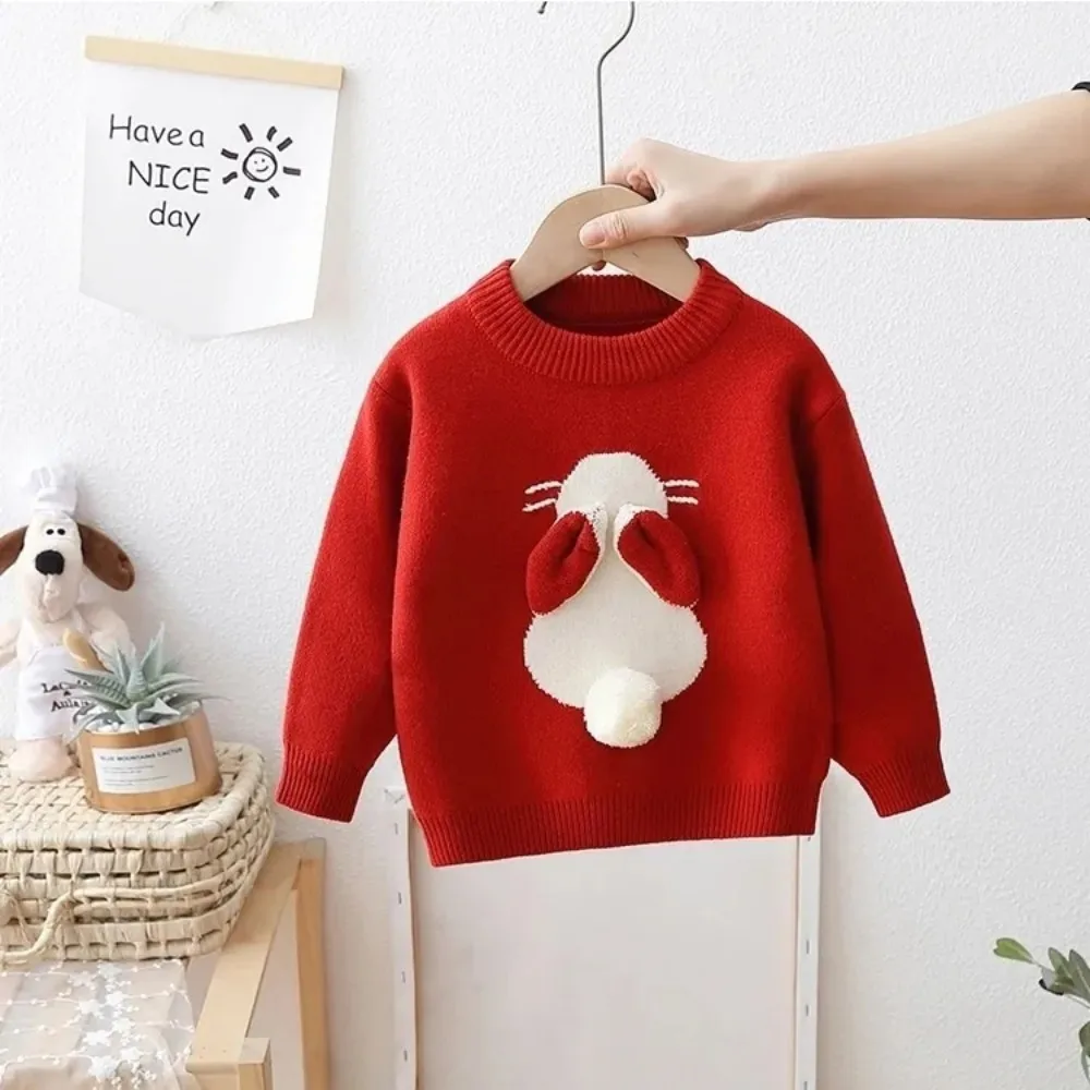 Kids Girls Sweater Autumn and Winter Children\'s Clothes Plush Children\'s Baby Knitting Thickened Rabbit Sweater