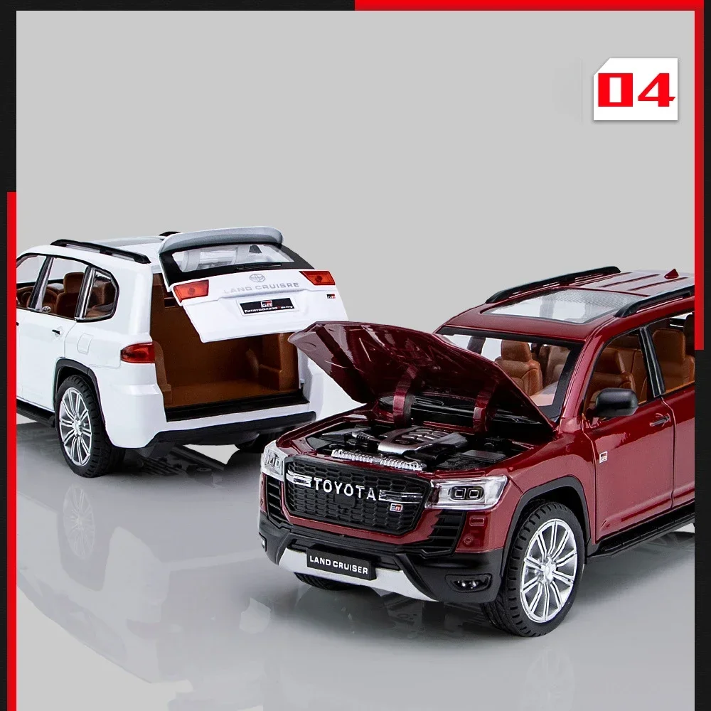 1:24 Toyota Land Cruiser GR ของเล่นไดโอดโลหะผสมแบบสปอร์ตของเล่นโลหะโมเดลรถยนต์ของเล่นสำหรับเด็กที่เก็บเสียงและเบาดึงถอยหลัง