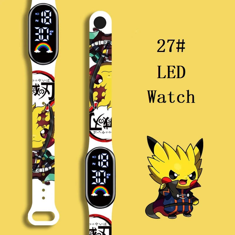 Pokemon Strap LED Electronic Watch Fashion Colorful Bracelet Touch Waterproof Anime Character Pikachu Children's Birthday Watchs