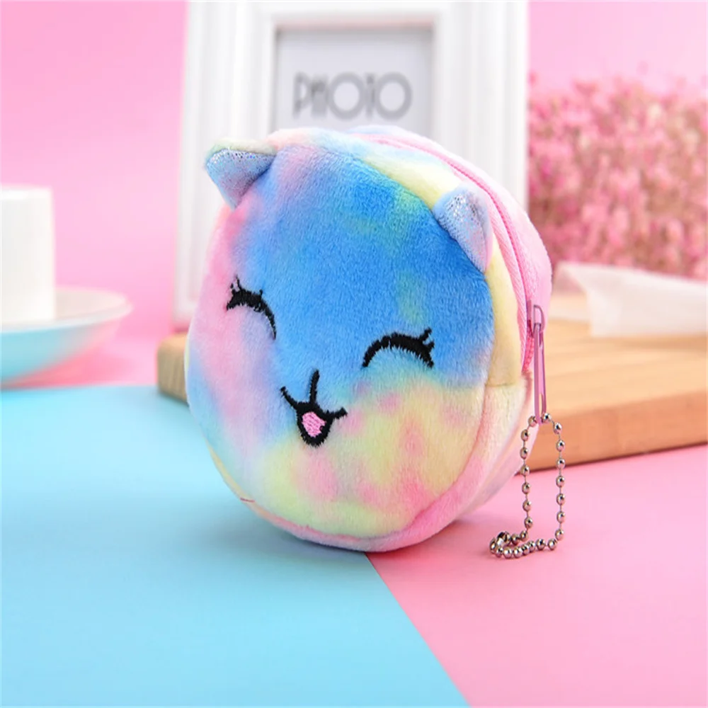 Leuke Cartoon Pluche Eenhoorn Portemonnee Kat Bont Cirkel Portemonnee Meisje Clutch Geborduurde Tas Key Oortelefoon Organizer Tassen Kids Gift