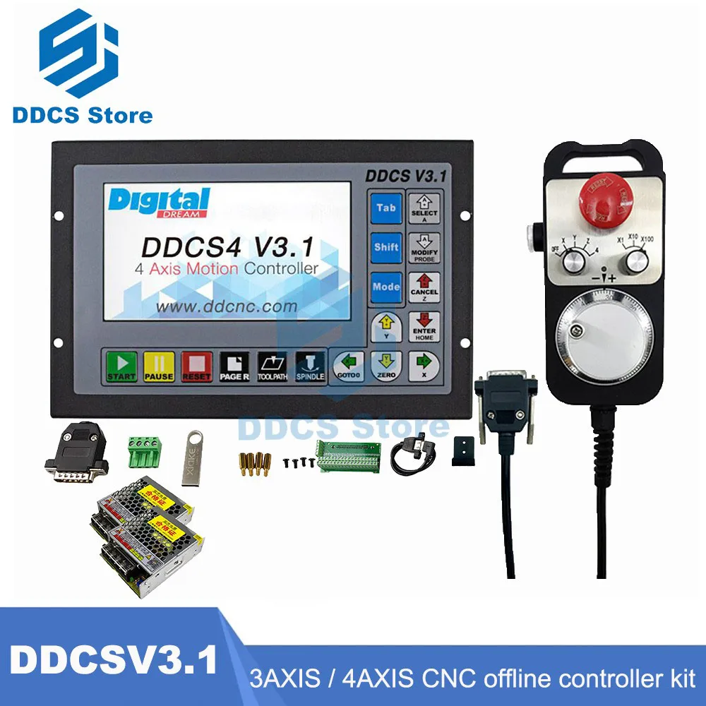 

Offline CNC controller kit DDCSV3.1 3-axis 4-axis 500KHz G code 4-axis emergency stop MPG electronic handwheel 75W24V power