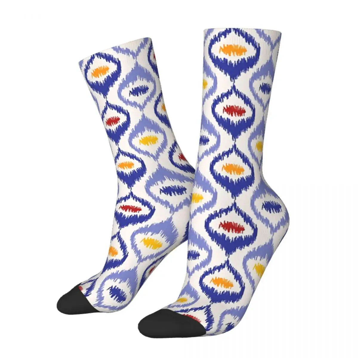 

Retro Ikat Pattern Blue Ogee Shapes Crazy Men's Socks Unisex Geometric Street Style Seamless Printed Novelty Crew Sock Boys Gift