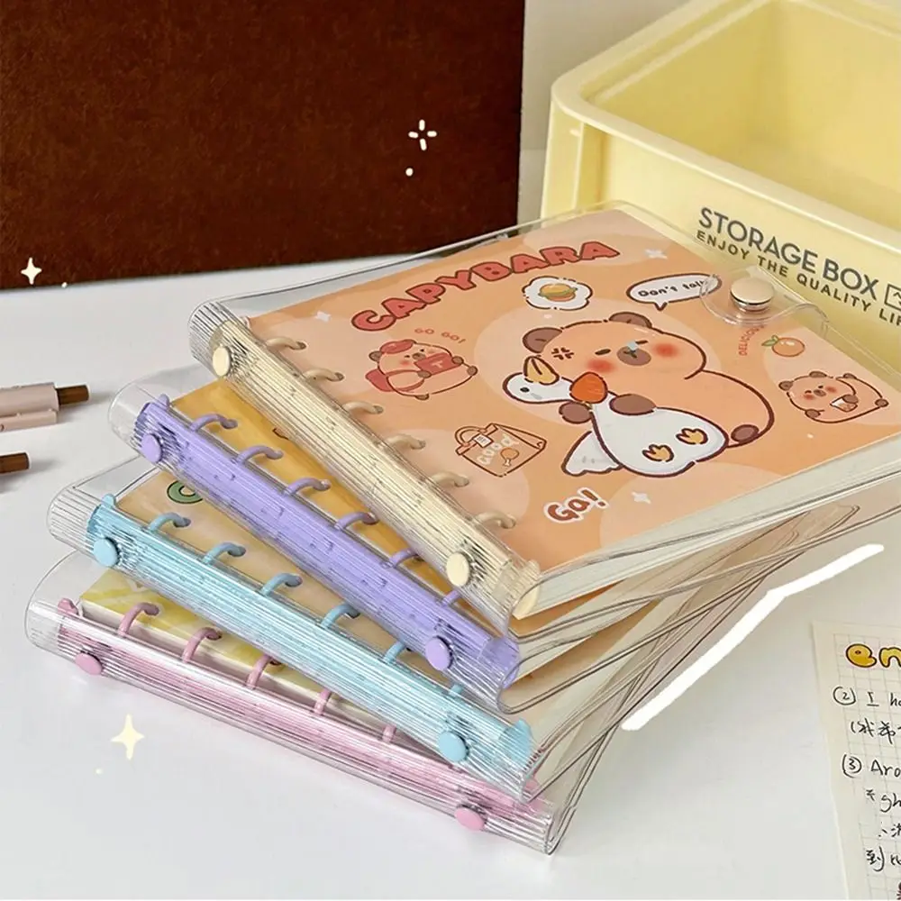 mini capivara notebook com buracos pasta de folhas soltas bonito memo pad transparente material escolar desenhos animados estetica notas diarias 01